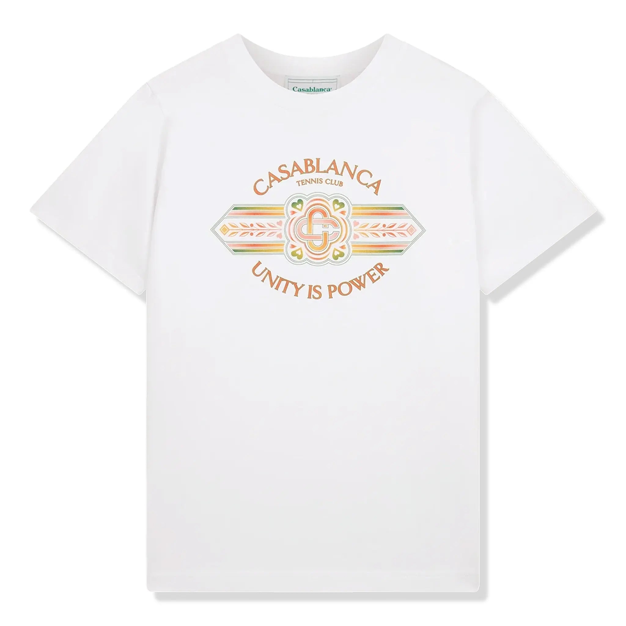 Front view of Casablanca Unity Is Power White T Shirt MS24-JTS-001-12